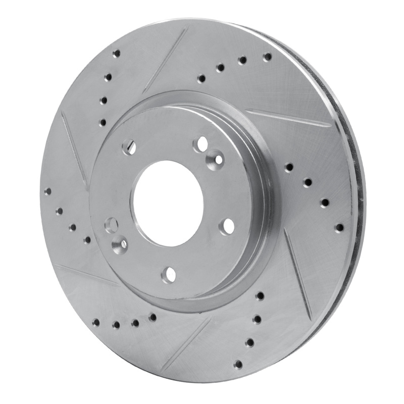 Hyundai Santa Fe Brake Rotor (1) - Front Left - R1 Concepts - Drilled & Slotted - Silver - `07-`09